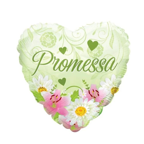 Mylar promessa cuore 18" con gigli e margherite - 46 cm