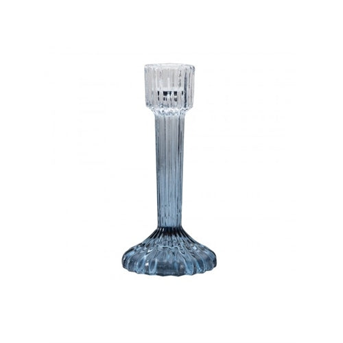 Candelabro in vetro rigato sfumato blu 16 cm