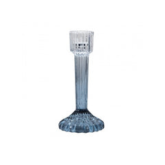 Candelabro in vetro rigato sfumato blu 16 cm