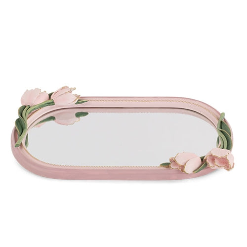 Vassoio specchio spring tulips rosa 360x250mm