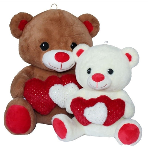 Pelouche orso teddy con 3 cuori 25 cm