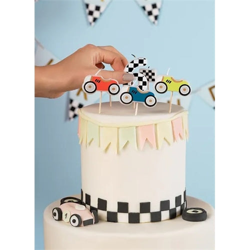 Candeline di compleanno a forma di auto da corsa, 2-3 cm, miste (1 confezione / 5 pezzi)