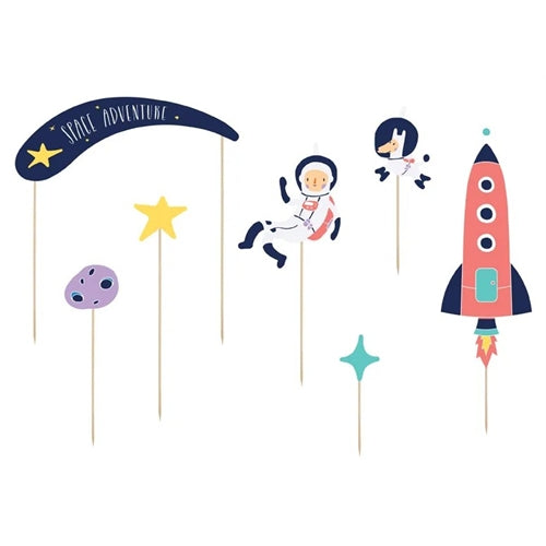 Decorazione per torta a tema spaziale, 9,5-24,5 cm (1 confezione / 7 pezzi)