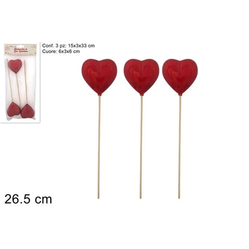 Spilloni cuore rosso perlato set 3 pz
