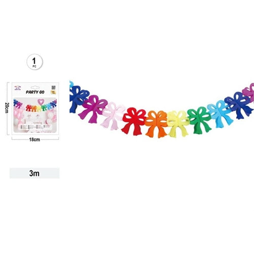 Striscione in carta con fiocchi multicolor 3 mt