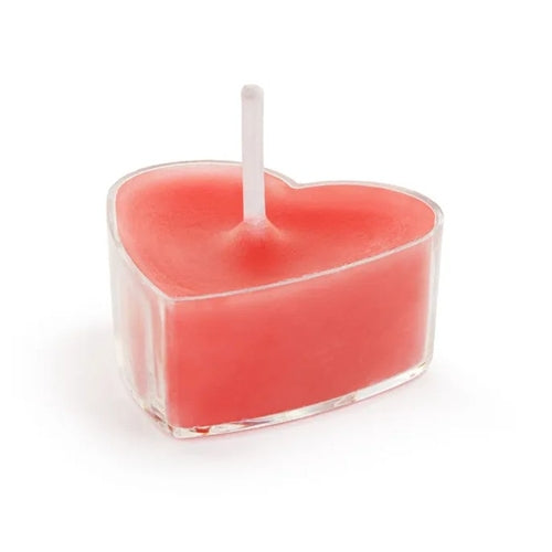 Candele tealight a forma di cuore, 4 cm, rosse (1 confezione / 10 pz.)