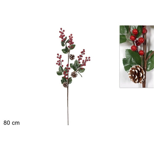 Ramo natalizio con bacche rosse e pigne – h 80 cm