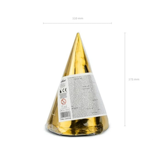 Cappellini da festa, dorati, 16 cm (1 confezione / 6 pezzi)