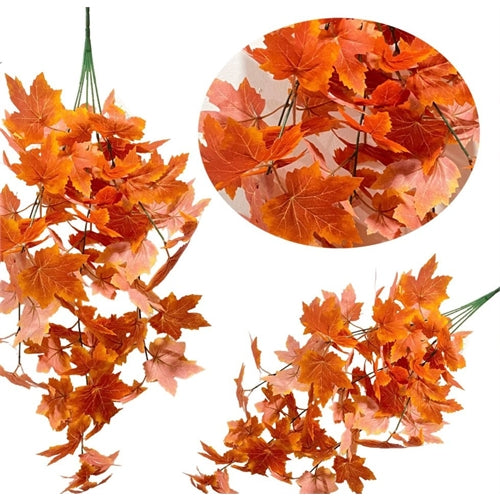 Ramo ricadente di foglie d'acero artificiali h.75 cm– arancione autunnale