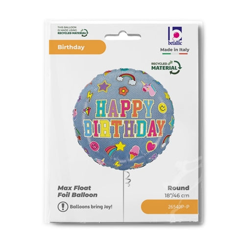 Palloncino in foil 18" happy birthday effetto jeans