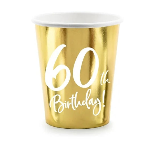 Bicchieri di carta  compleanno, oro, 220 ml (1 confezione / 6 pezzi)
