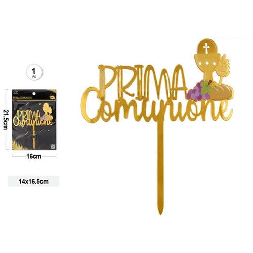 Cake topper prima comunione oro – calice e spighe – 14 × 16,5 cm
