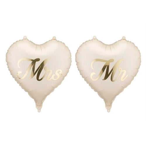 Palloncini in foil a forma di cuore mr e mrs, 45 cm, mix (1 confezione / 2 pezzi)