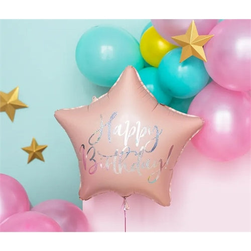 Palloncino in foil "happy birthday", 40 cm, rosa cipria chiaro