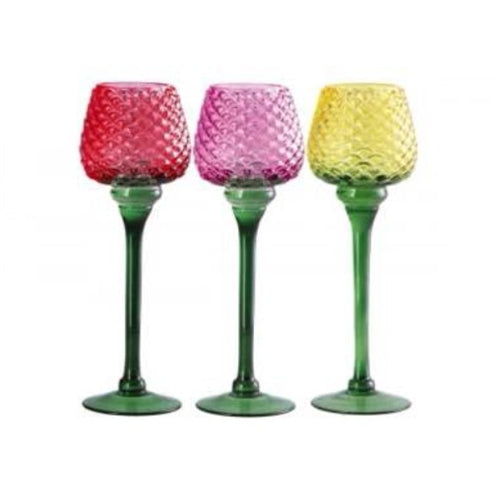 Calice portacandela in vetro 3 colori d.9 cm x h. 27 cm