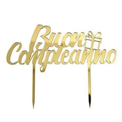 Cake topper in plexiglass buon compleanno oro