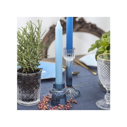 Candelabro in vetro rigato sfumato blu 16 cm
