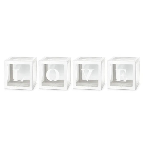 Scatole di palloncini love, 30x30 cm, bianco (1 confezione / 4 pz.)