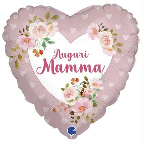 Mylar cuore 18" auguri mamma con fiori
