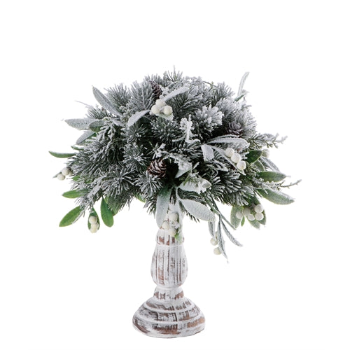 Decorazione natalizia base in legno + pino innevato d.10xh.36 cm