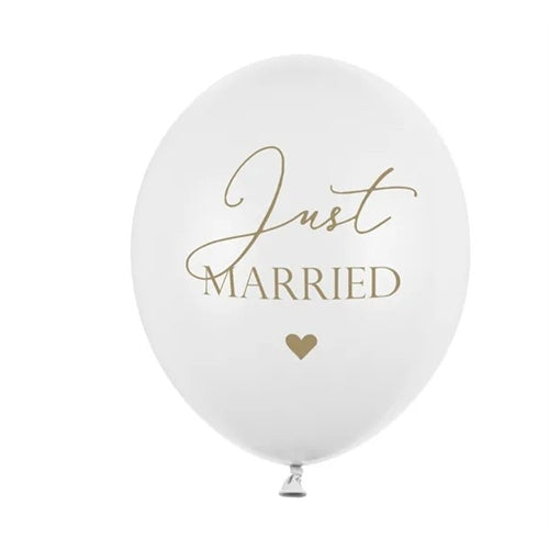 Palloncini da 30 cm, just married, bianco puro pastello (1 confezione / 6 pezzi)