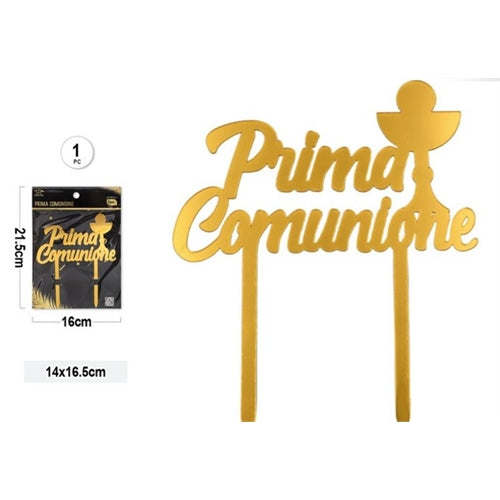 Cake topper prima comunione oro con calice – 14 × 16,5 cm