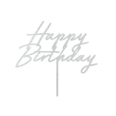 Decorazione per torta "happy birthday", 18x16,5 cm, glitter argento