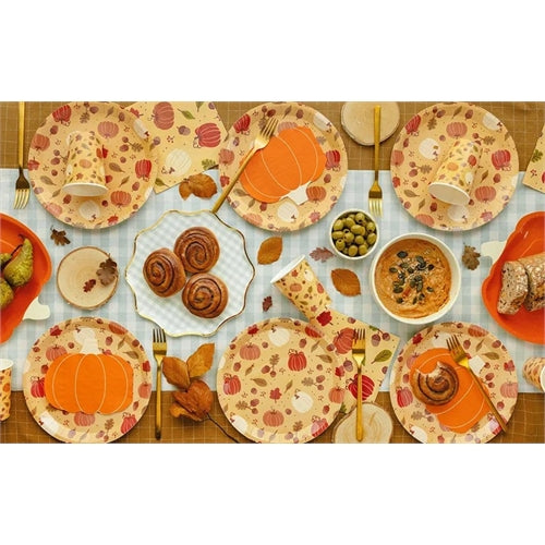 Piatti di carta zucca e ghiande, 23 cm, arancione (1 confezione / 6 pezzi)