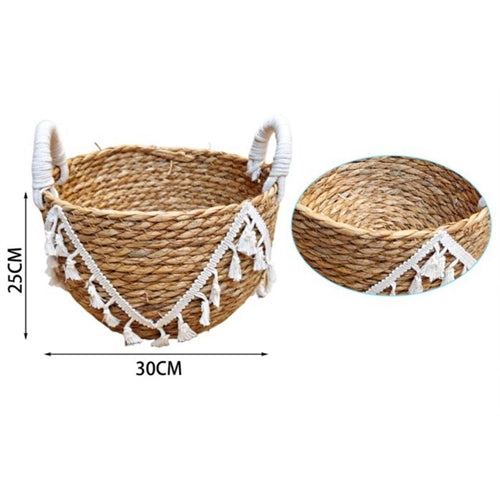 Cesto in vimini con manici bianchi in cotone h. 25 cm l. 30 cm