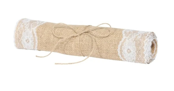 Rotolo runner juta con pizzo 30 cm x 2,5 mt