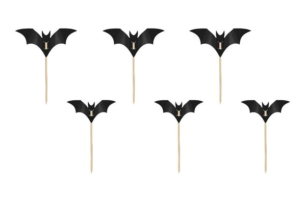 Decorazioni per cupcake a forma di pipistrello, nere, 3,6-4,7 cm (1 confezione / 6 pezzi)