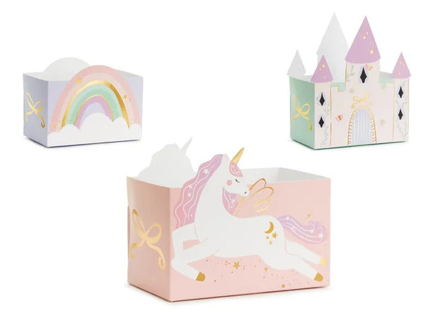 Scatole di snack con castello e unicorni, mix