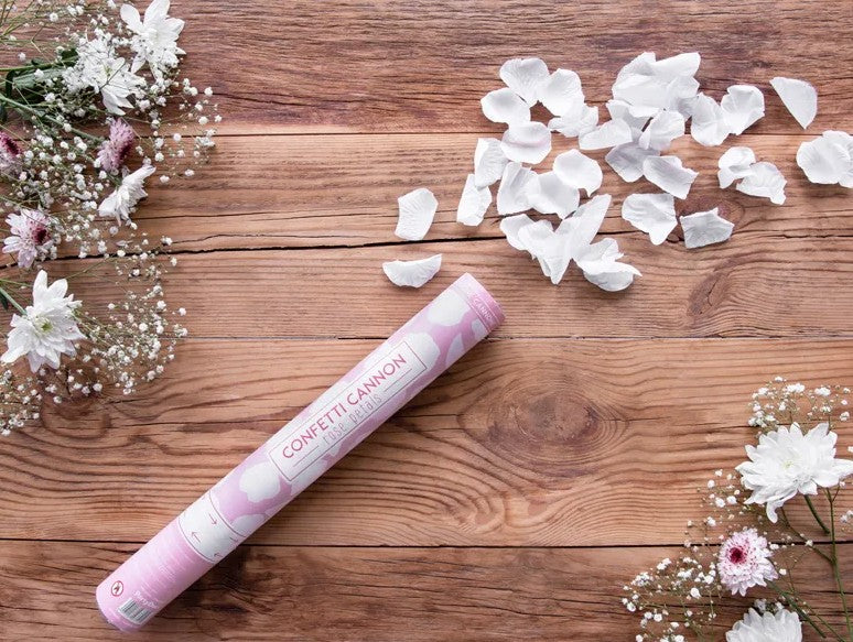 Cannone spara-coriandoli che spara petali di rosa, 40 cm, bianco