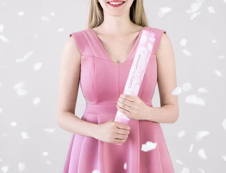 Cannone spara-coriandoli che spara petali di rosa, 40 cm, bianco