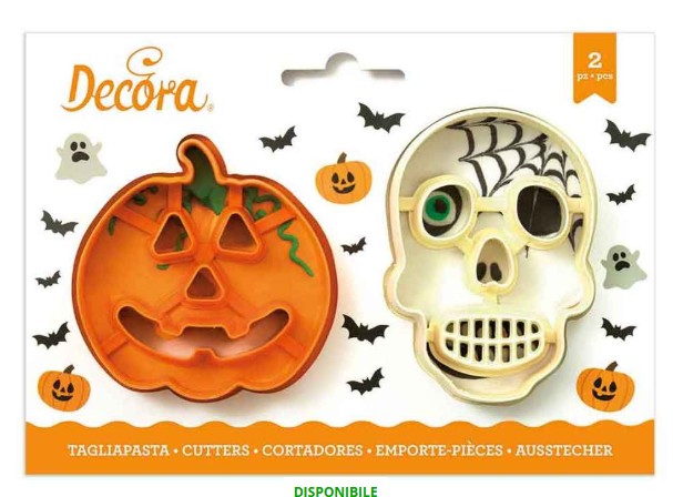 Set 2 cutters tagliapasta in plastica halloween zucca e teschio