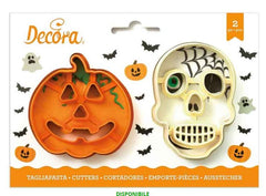 Set 2 cutters tagliapasta in plastica halloween zucca e teschio
