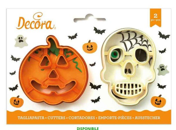 Set 2 cutters tagliapasta in plastica halloween zucca e teschio