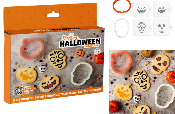 Kit halloween cookies decora – 2 tagliapasta + 4 stencil decorativi