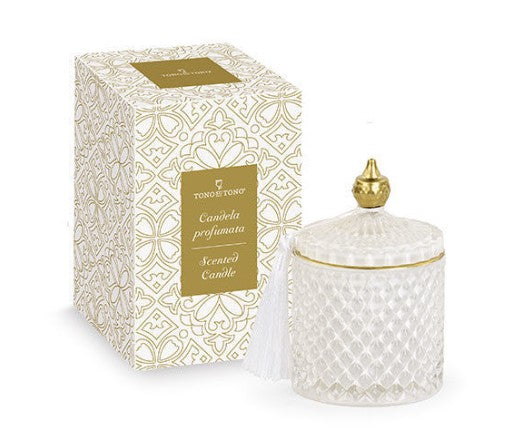 Barattolo candela bianco-oro h. 14,5 cm