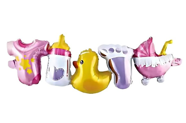 Mylar festone nascita bimba con nastrini papera 97x27 cm