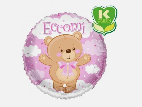 Mylar tondo eccomi orsetto 18" rosa