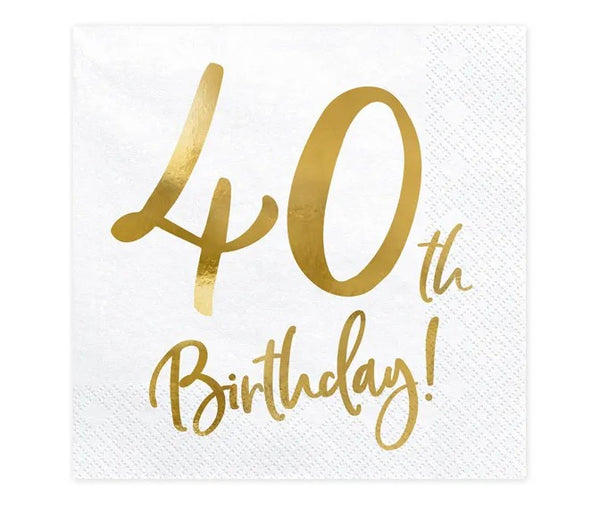 Tovaglioli per  compleanno, bianchi, 33x33 cm (1 confezione / 20 pezzi)