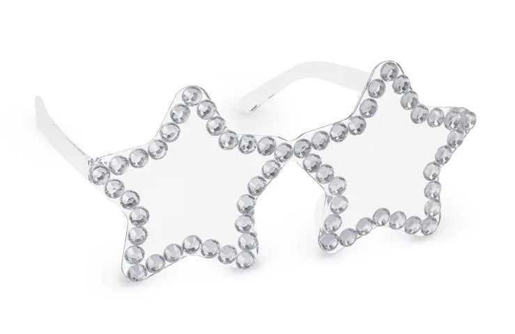 Occhiali a forma di stelle con strass, 14,5x7 cm, argento
