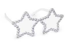 Occhiali a forma di stelle con strass, 14,5x7 cm, argento