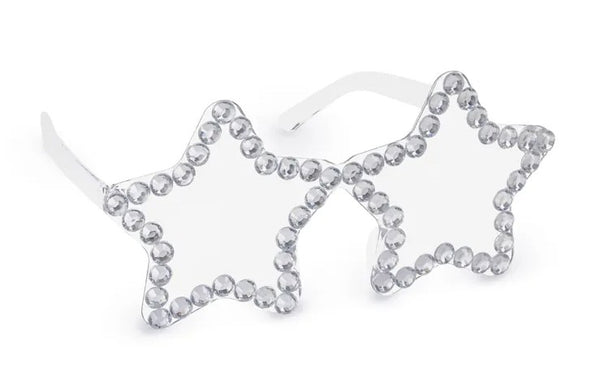 Occhiali a forma di stelle con strass, 14,5x7 cm, argento