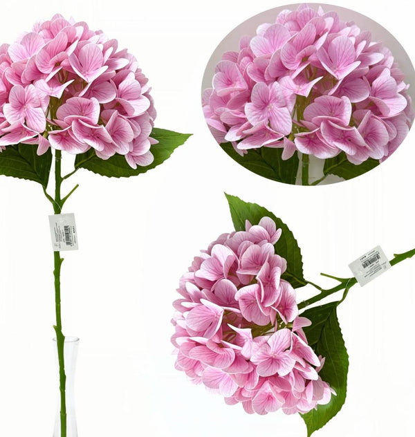 Ortensia rosa artificiale con stelo h. 50 cm