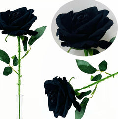 Rosa nera artificiale con stelo e foglie h. 65 cm