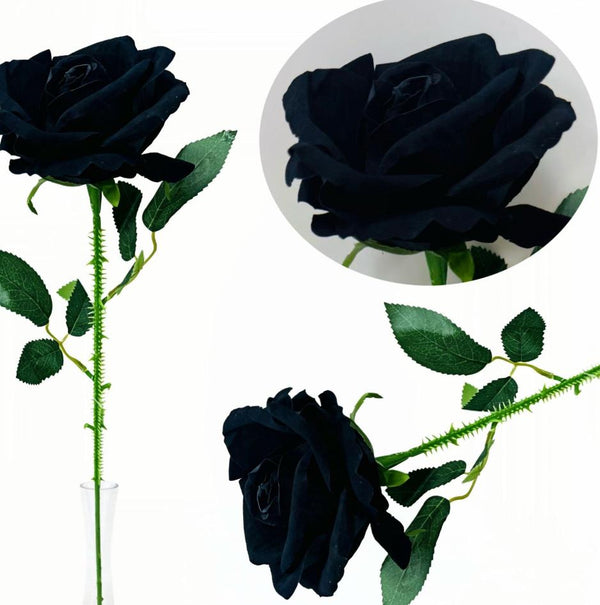 Rosa nera artificiale con stelo e foglie h. 65 cm