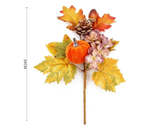 Ramo decorativo autunnale con zucca e foglie – h 28 cm