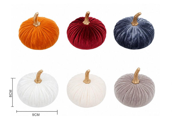 Set zucche decorative in velluto – 9 × 8 cm